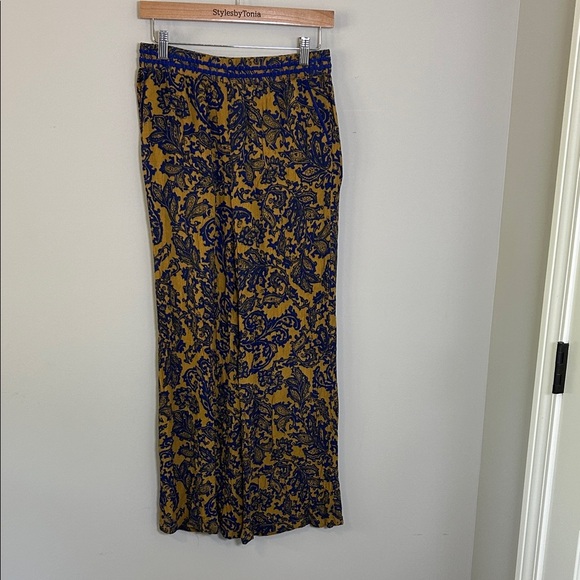 Anthropologie Hei Hei Tana Wide Leg Pant Paisley Gold Blue Womens Size S - Picture 2 of 13